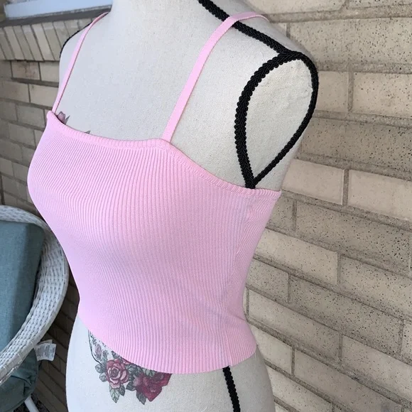 ❌DONATED❌Pink Ribbed Cami Stretchy Crop Top - Picture 5 of 14